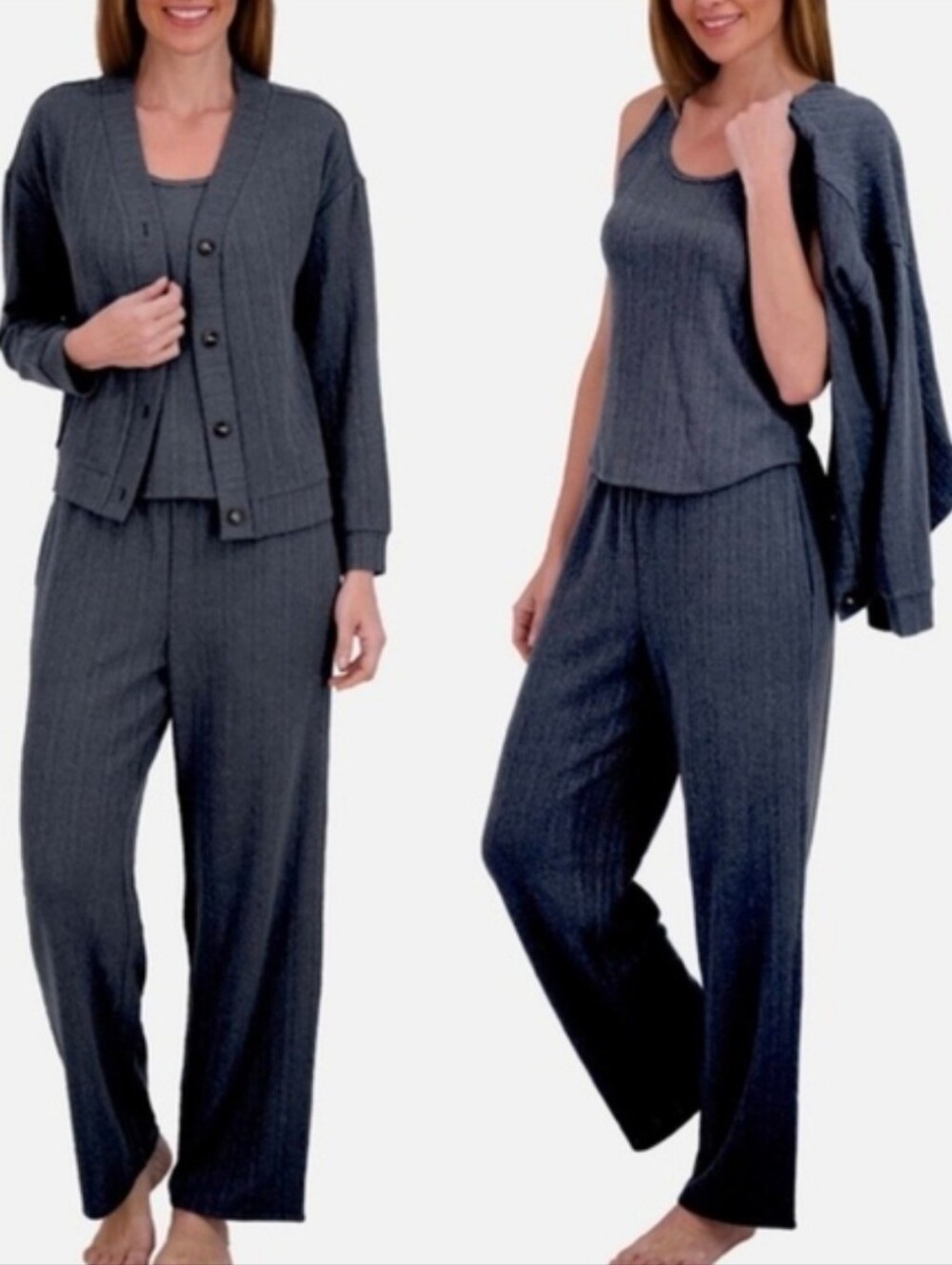 Live 2 Lounge Women'Small 3-Piece Textured Lounge Set Blue Small